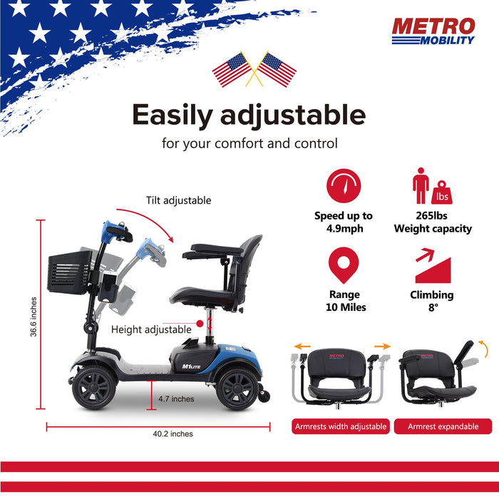 Metro Mobility M1 Lite 4-Wheel Mobility Scooter | 265lbs Weight Capacity | 10 Miles Range | 4.97 MPH