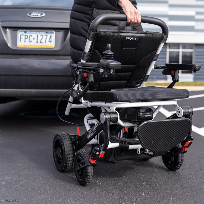 Pride Jazzy Carbon Travel Folding Power Wheelchair | Ultra-Light Carbon Fiber | 300lb Capacity | 9.3 Mile Range | 3.7 MPH Speed