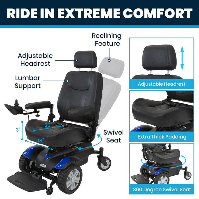 Vive Health Model V Electric Wheelchair | 300lb Capacity | 15 Mile Range | 4 MPH Top Speed