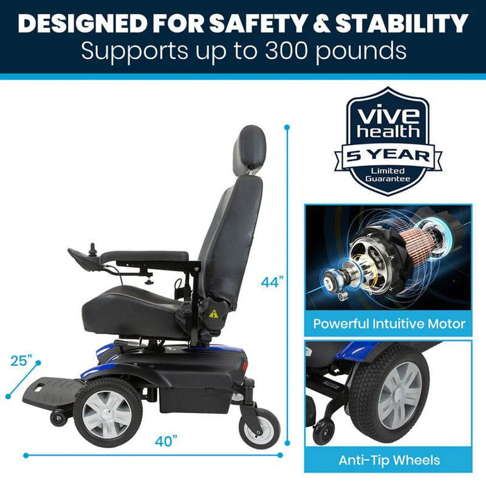 Vive Health Model V Electric Wheelchair | 300lb Capacity | 15 Mile Range | 4 MPH Top Speed