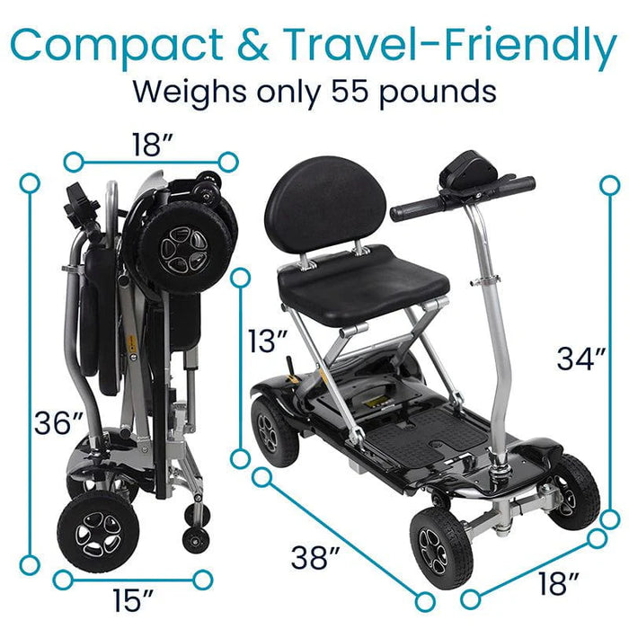 Vive Health Auto Folding Lightweight 4 Wheel Mobility Scooter | 220 lbs Capacity | 11.3 Mile Range | 3.7 MPH Speed