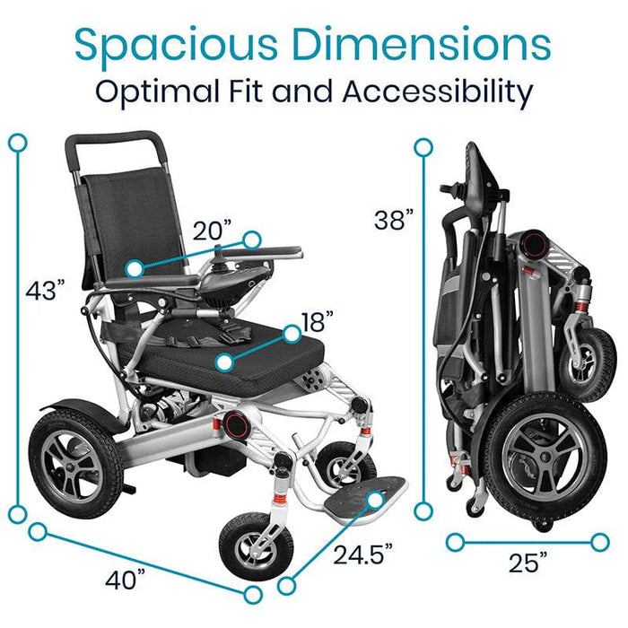 Vive Health Foldable Lightweight Power Wheelchair | Aluminum Frame | 265 lbs Weight Capacity