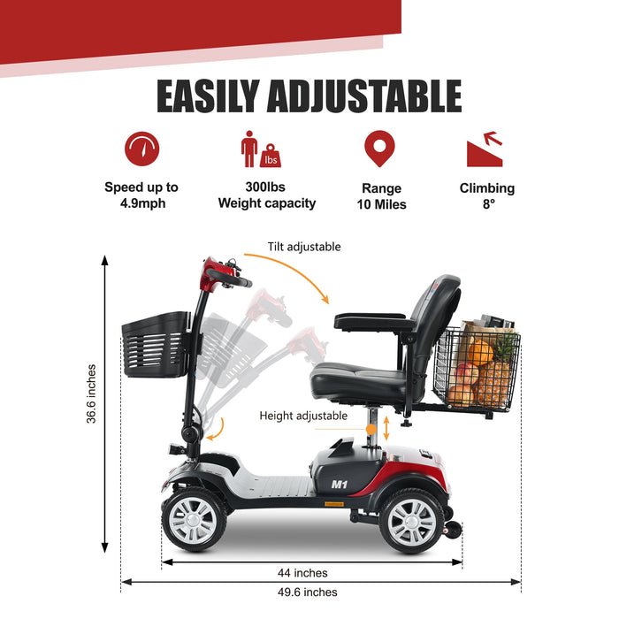 Metro Mobility M1 4-Wheel Mobility Scooter | 300lb Capacity | 10 Mile Range | 4.97 MPH | Rear Suspension