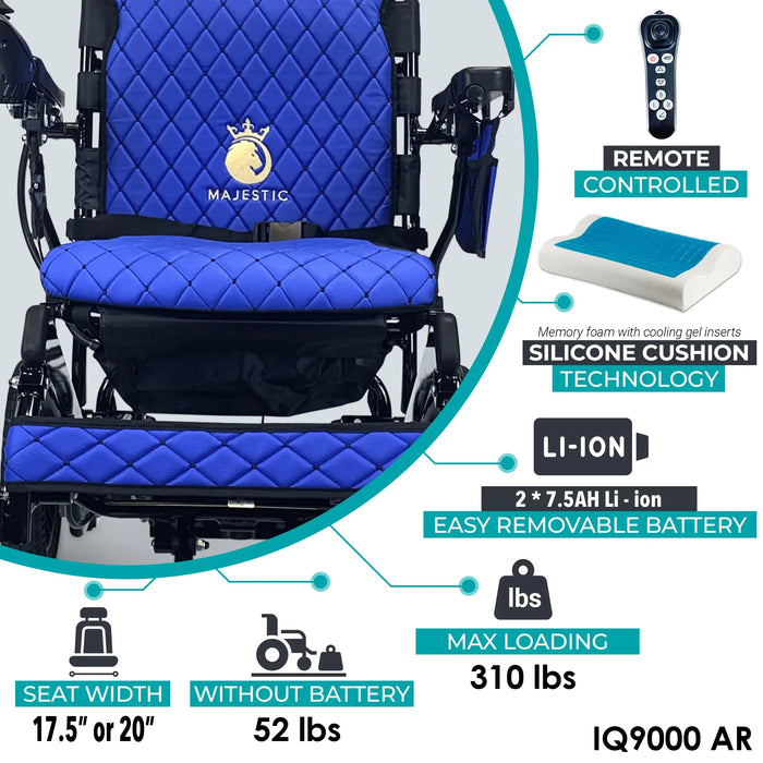ComfyGo Majestic IQ-9000 Remote Control Foldable Electric Wheelchair | 310 lb Capacity | 19 Mile Range | 20” Wide Seat